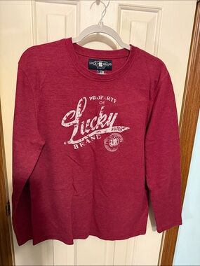 Lucky Brand Woman’s Long Sleeve Tee in Deep Red with White Logo